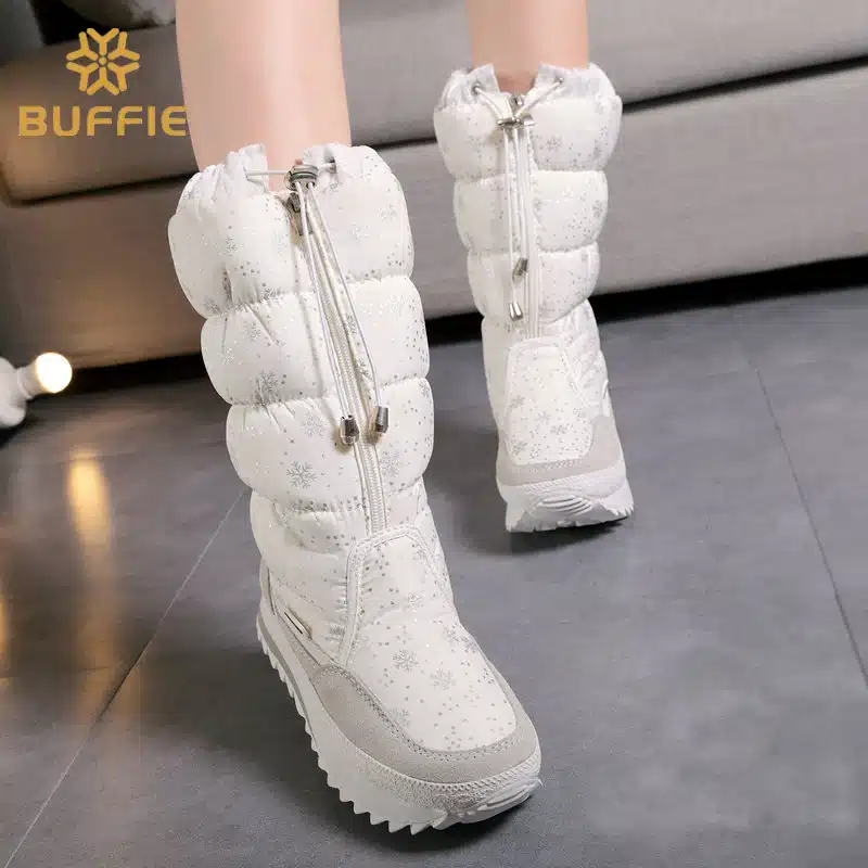 2017 Winter High Women Snow Boots plush Warm Lady shoe Plus size 35 to 42 easy wear zipper up girl white colour flower warm boot 15
