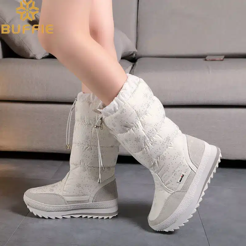2017 Winter High Women Snow Boots plush Warm Lady shoe Plus size 35 to 42 easy wear zipper up girl white colour flower warm boot 16