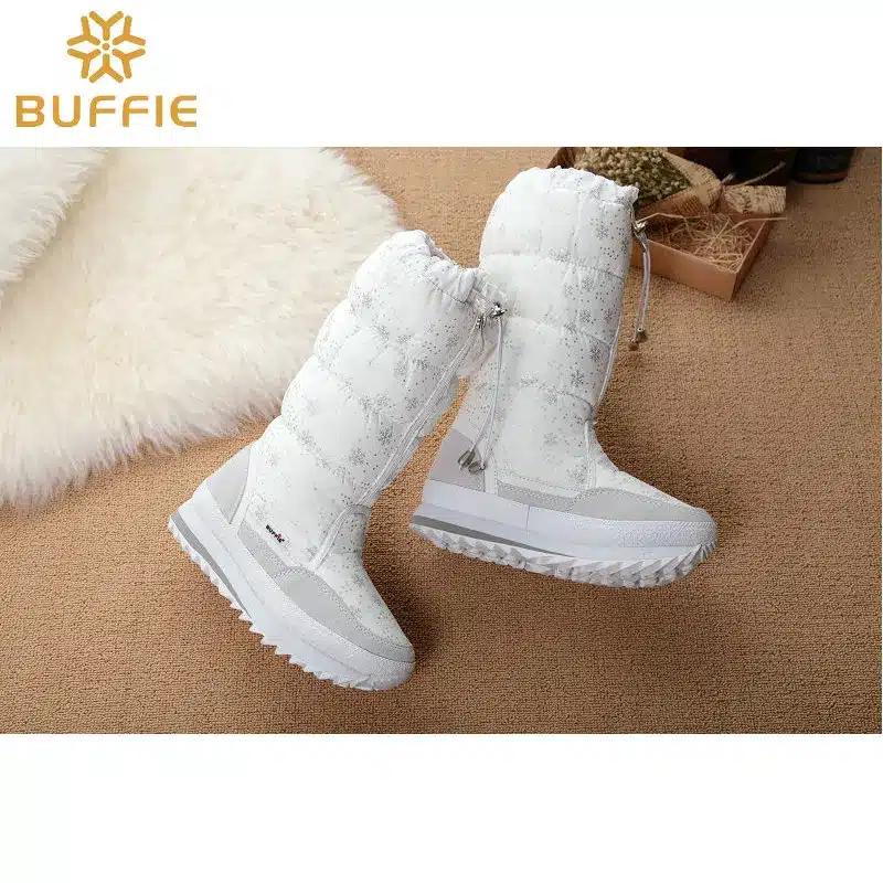 2017 Winter High Women Snow Boots plush Warm Lady shoe Plus size 35 to 42 easy wear zipper up girl white colour flower warm boot 17
