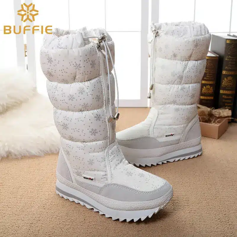2017 Winter High Women Snow Boots plush Warm Lady shoe Plus size 35 to 42 easy wear zipper up girl white colour flower warm boot 18