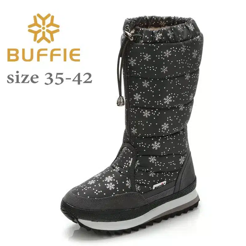 2017 Winter High Women Snow Boots plush Warm Lady shoe Plus size 35 to 42 easy wear zipper up girl white colour flower warm boot 19