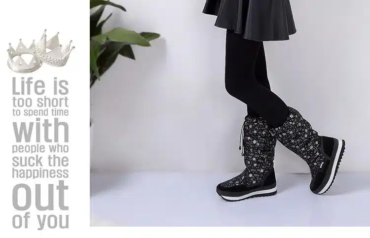 2017 Winter High Women Snow Boots plush Warm Lady shoe Plus size 35 to 42 easy wear zipper up girl white colour flower warm boot 21