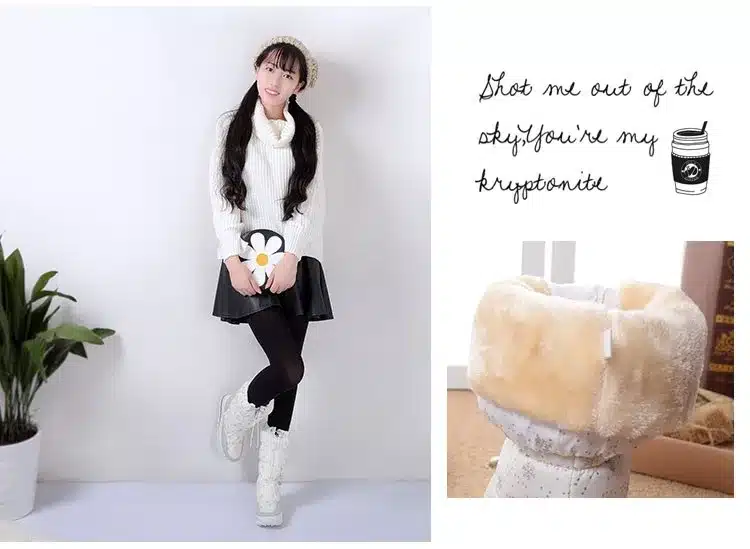 2017 Winter High Women Snow Boots plush Warm Lady shoe Plus size 35 to 42 easy wear zipper up girl white colour flower warm boot 22