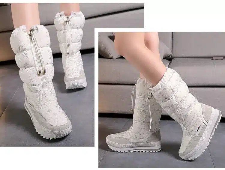2017 Winter High Women Snow Boots plush Warm Lady shoe Plus size 35 to 42 easy wear zipper up girl white colour flower warm boot 24