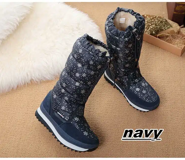 2017 Winter High Women Snow Boots plush Warm Lady shoe Plus size 35 to 42 easy wear zipper up girl white colour flower warm boot 25
