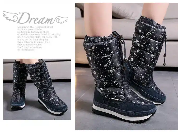 2017 Winter High Women Snow Boots plush Warm Lady shoe Plus size 35 to 42 easy wear zipper up girl white colour flower warm boot 27