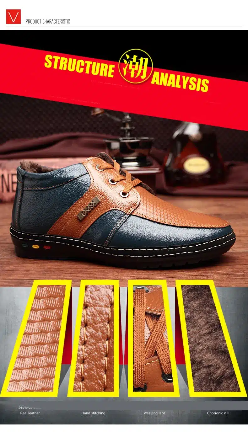 Men's winter boots for 2017 soft genuine leather snow boots Waterproof and snowproof and Non-slip Plus cashmere warm shoes 3