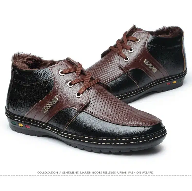 Men's winter boots for 2017 soft genuine leather snow boots Waterproof and snowproof and Non-slip Plus cashmere warm shoes 10