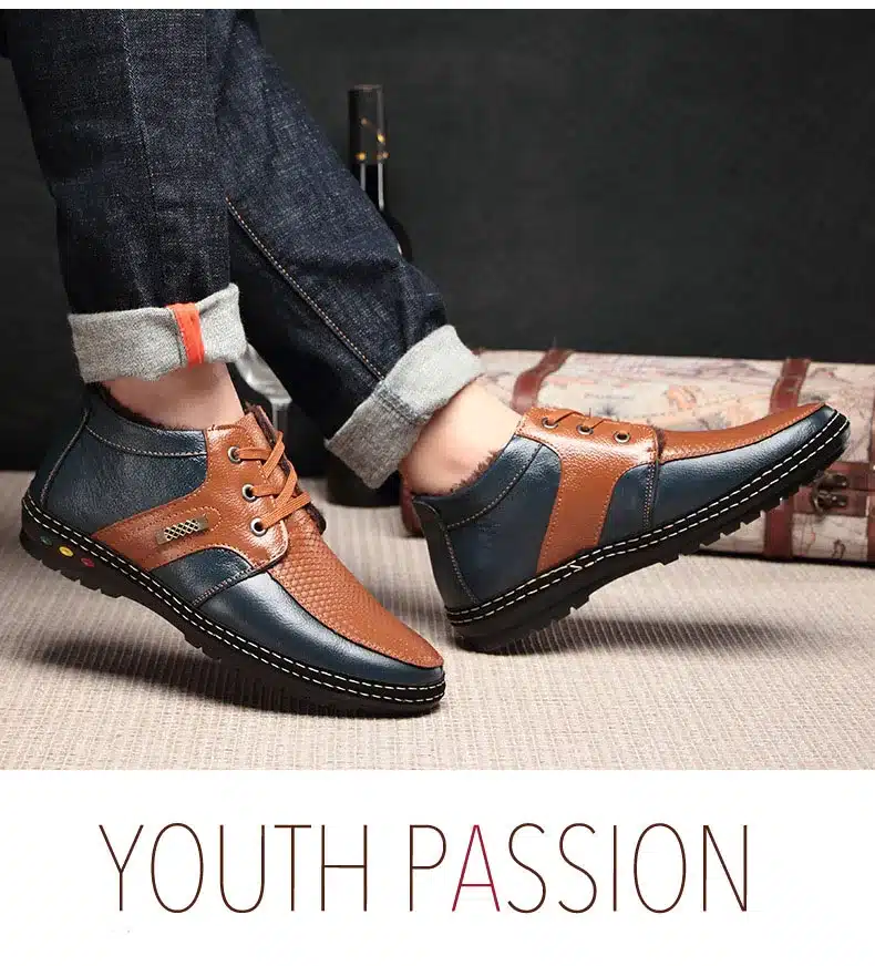 Men's winter boots for 2017 soft genuine leather snow boots Waterproof and snowproof and Non-slip Plus cashmere warm shoes 13