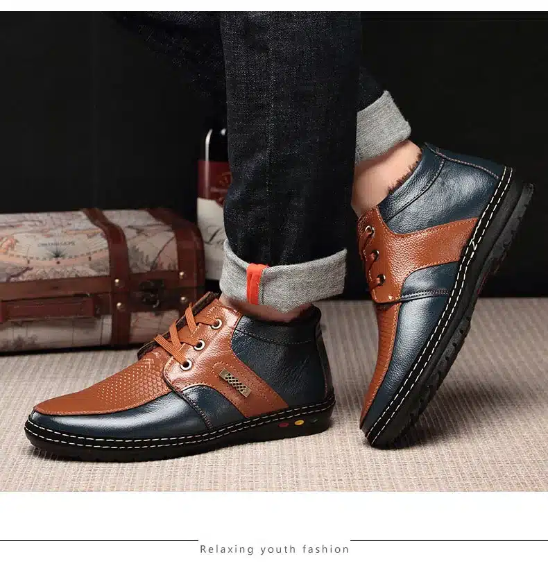 Men's winter boots for 2017 soft genuine leather snow boots Waterproof and snowproof and Non-slip Plus cashmere warm shoes 14