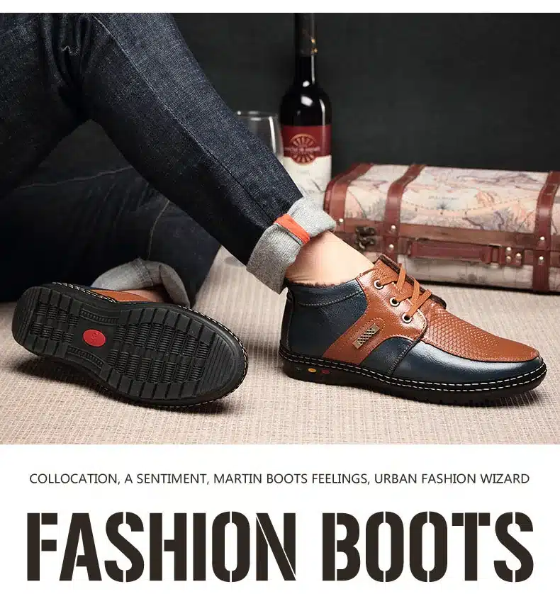 Men's winter boots for 2017 soft genuine leather snow boots Waterproof and snowproof and Non-slip Plus cashmere warm shoes 15