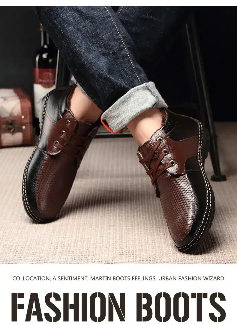 Men's winter boots for 2017 soft genuine leather snow boots Waterproof and snowproof and Non-slip Plus cashmere warm shoes 17