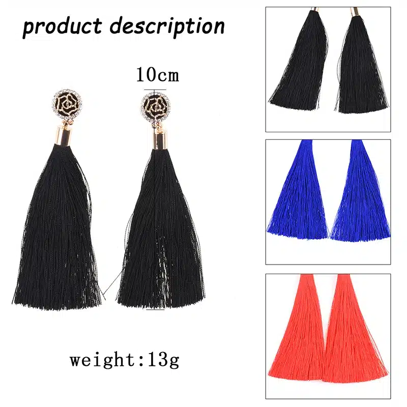 PPG&PGG New Ethnic style Long Tassel Earrings for women Fashion Crystal Flower Jewelry black blue and red colors female gifts 16