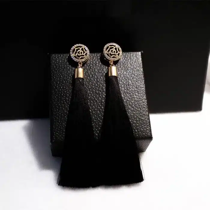 PPG&PGG New Ethnic style Long Tassel Earrings for women Fashion Crystal Flower Jewelry black blue and red colors female gifts 18