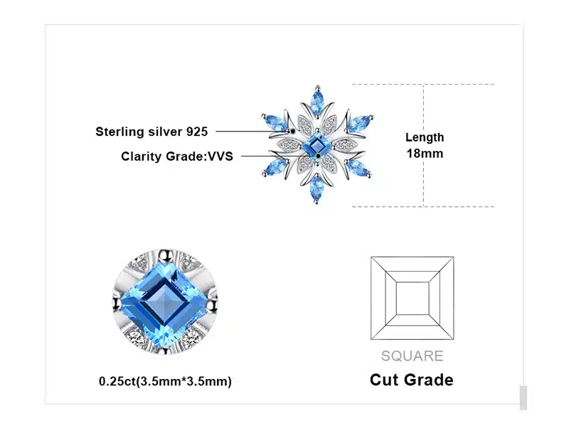 JewelryPalace Snowflake Genuine Swis Blue Topaz Solid 925 Sterling Silver Pendant Fine Jewelry for women Not Include the Chain 26