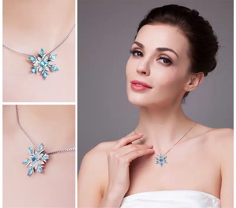 JewelryPalace Snowflake Genuine Swis Blue Topaz Solid 925 Sterling Silver Pendant Fine Jewelry for women Not Include the Chain 27