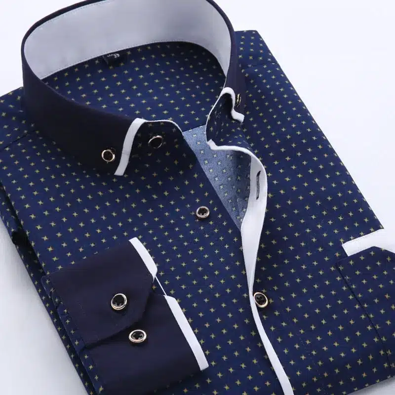 VISADA JAUNA Men's Shirt Printed Casual Brand Clothing Slim Fit Long-sleeve Cotton Business Male Shirts Plus Size S-4XL N454 21