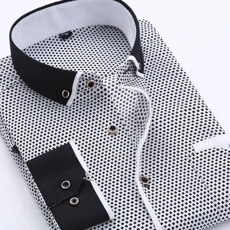 VISADA JAUNA Men's Shirt Printed Casual Brand Clothing Slim Fit Long-sleeve Cotton Business Male Shirts Plus Size S-4XL N454 23