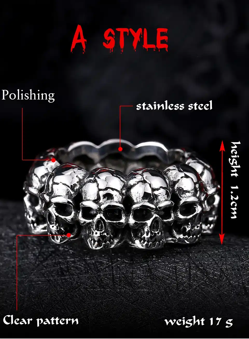 steel soldier stainless steel men punk skull ring vintage domineering skull 316l steel jewelry 12