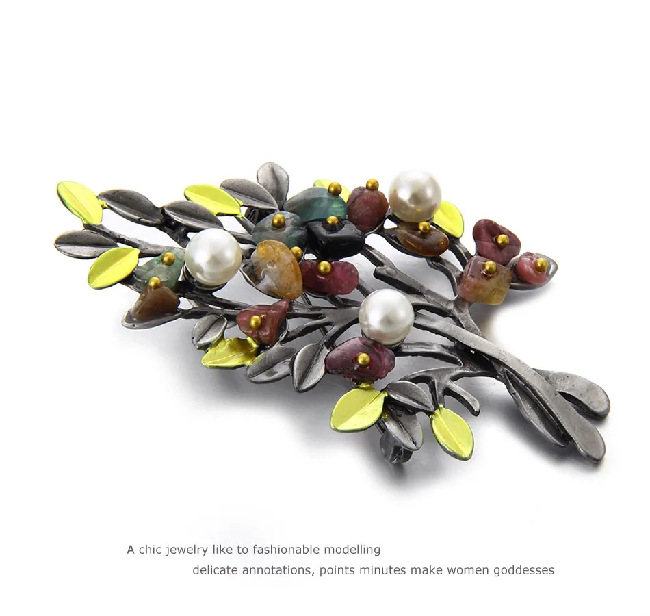 MloveAcc Vintage Natural Stone Brooch Pendant Retro Tree Shape Imitation Pearl Pins Brooches Jewelry for Women Christmas Gift 14