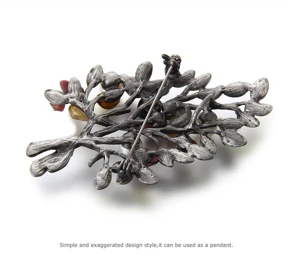 MloveAcc Vintage Natural Stone Brooch Pendant Retro Tree Shape Imitation Pearl Pins Brooches Jewelry for Women Christmas Gift 15