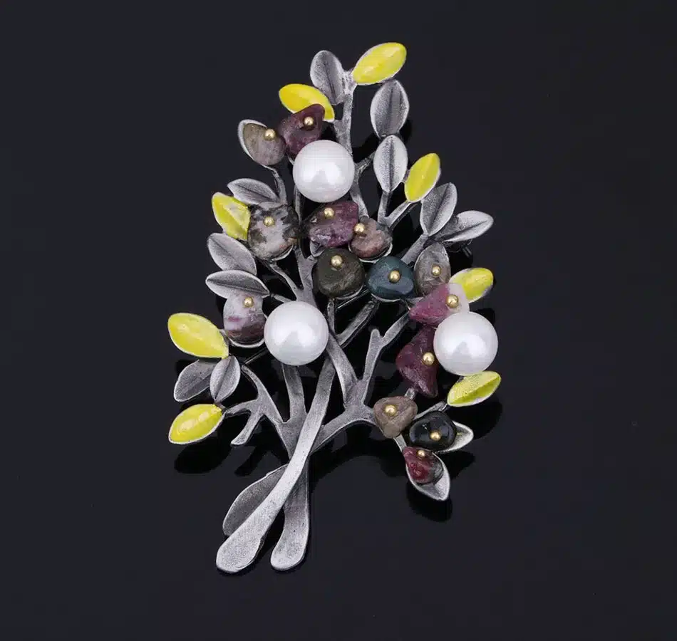 MloveAcc Vintage Natural Stone Brooch Pendant Retro Tree Shape Imitation Pearl Pins Brooches Jewelry for Women Christmas Gift 17