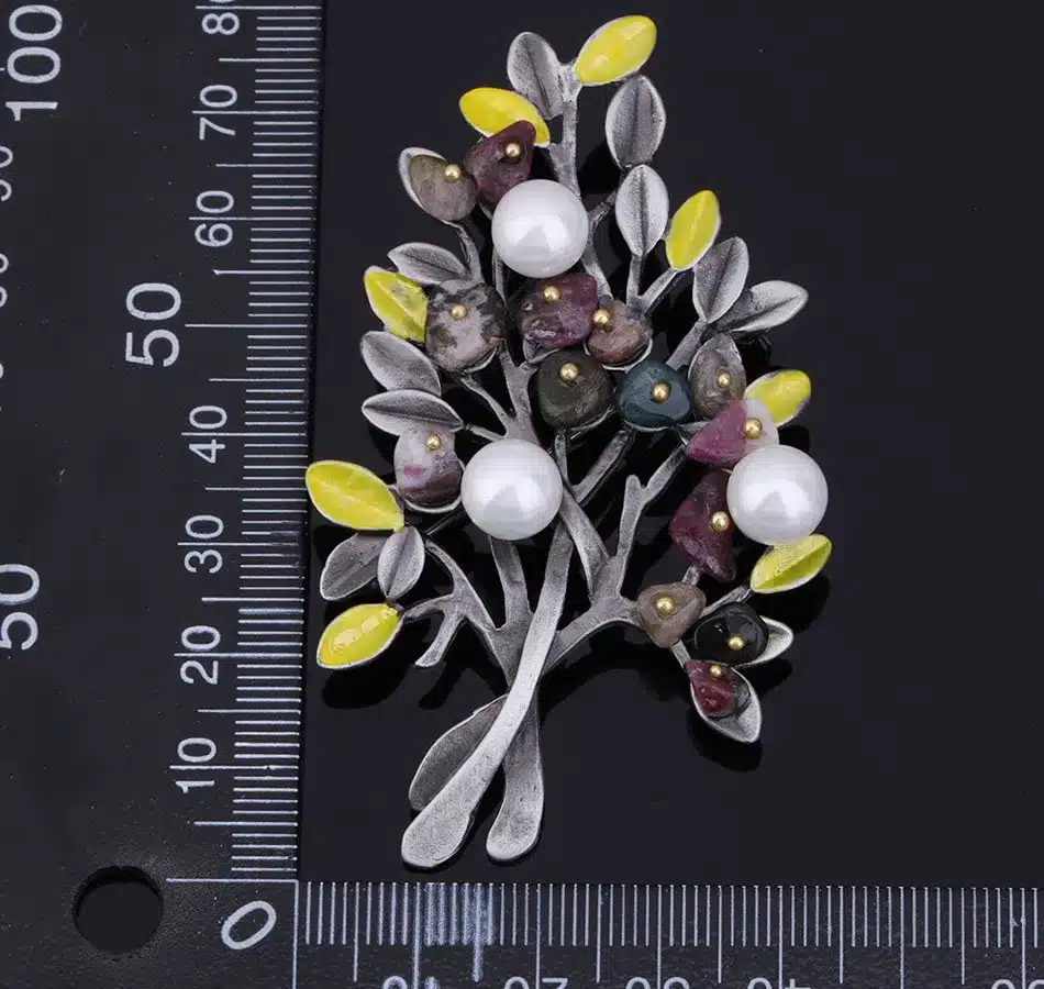 MloveAcc Vintage Natural Stone Brooch Pendant Retro Tree Shape Imitation Pearl Pins Brooches Jewelry for Women Christmas Gift 19
