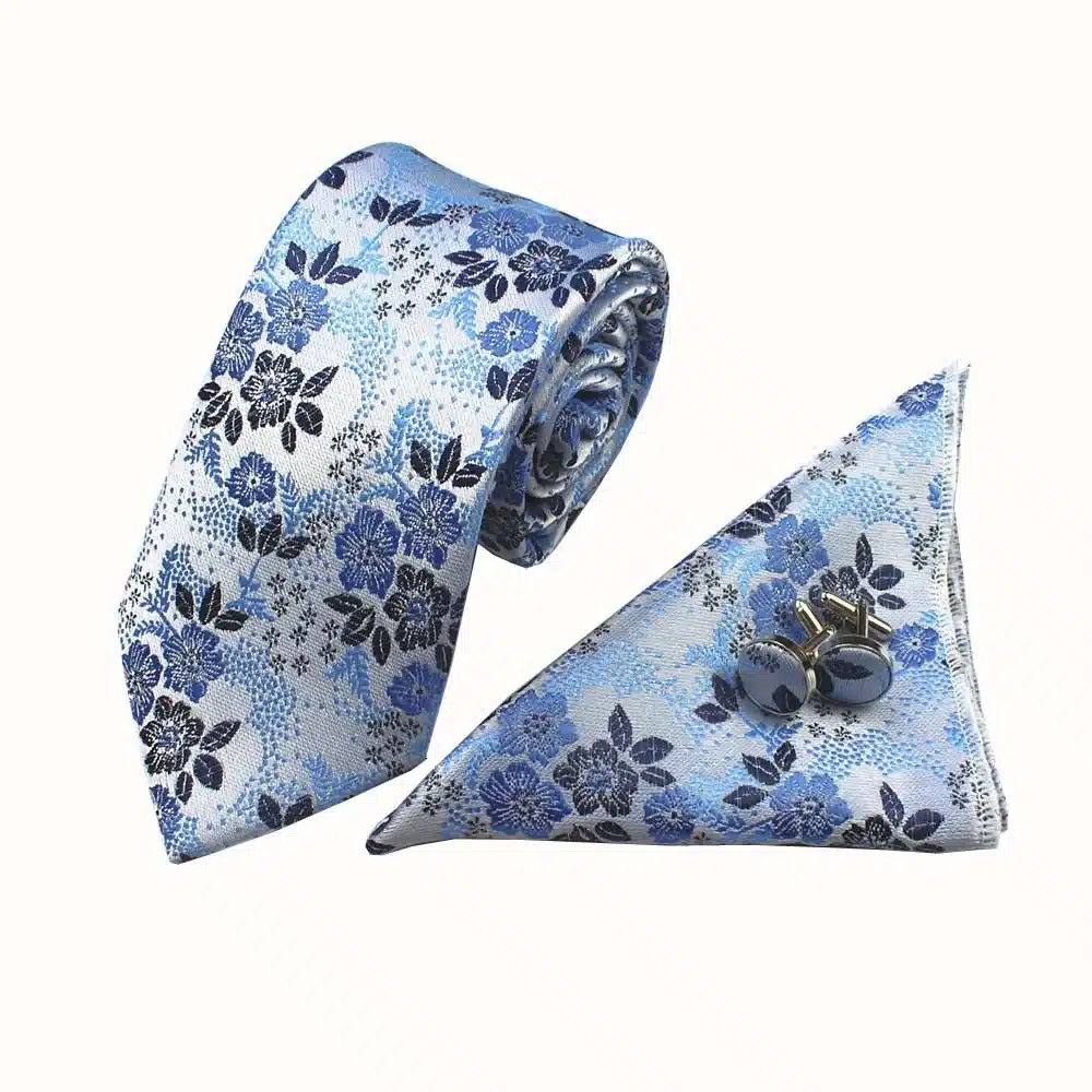 RBOCOTT New Designs Fashion Floral Ties 7cm Mens Tie Silk Jacquard Neck Ties Pocket Square Cufflinks Set For Wedding Party Suit 11