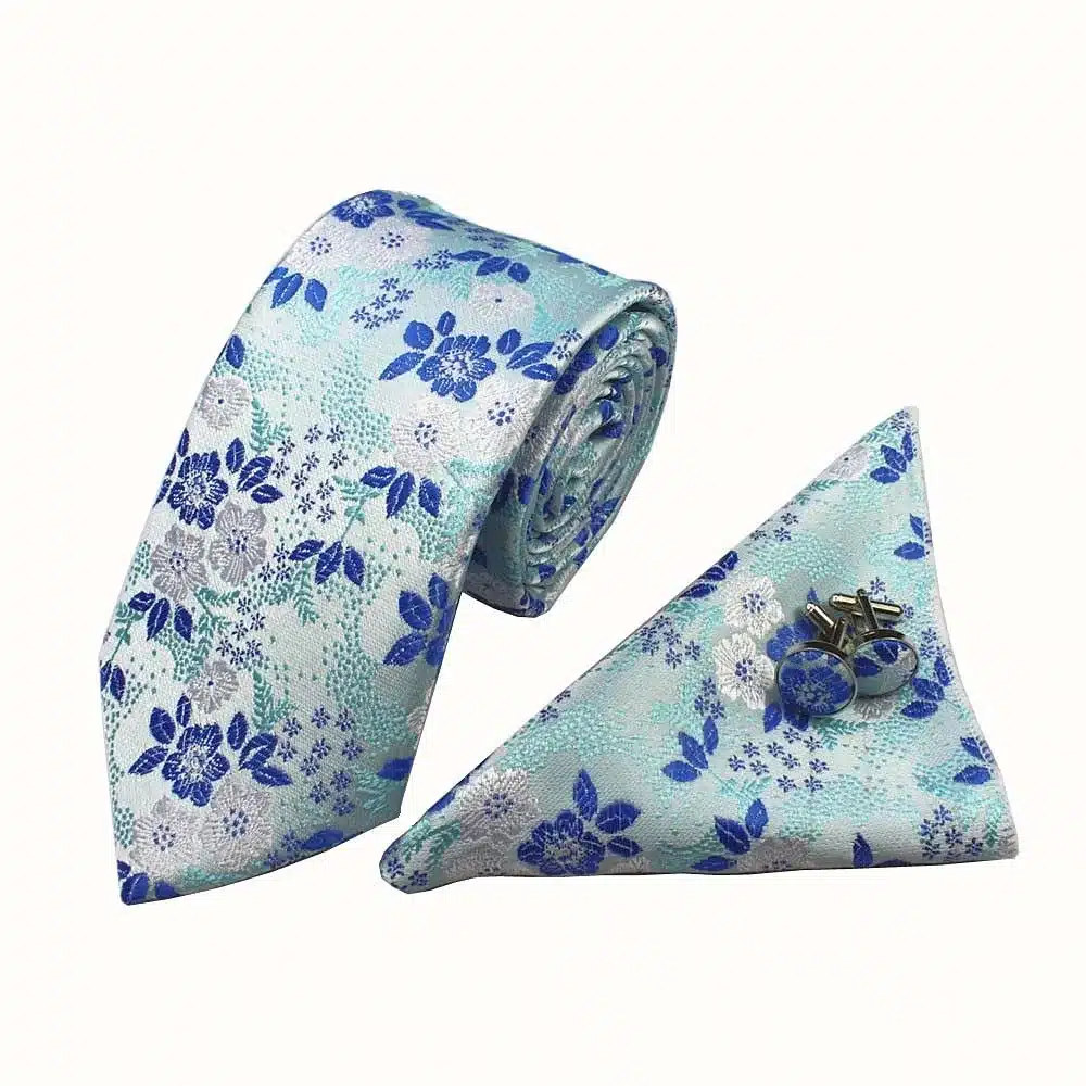 RBOCOTT New Designs Fashion Floral Ties 7cm Mens Tie Silk Jacquard Neck Ties Pocket Square Cufflinks Set For Wedding Party Suit 14