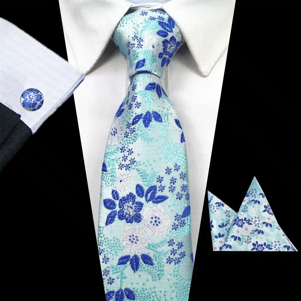 RBOCOTT New Designs Fashion Floral Ties 7cm Mens Tie Silk Jacquard Neck Ties Pocket Square Cufflinks Set For Wedding Party Suit 15