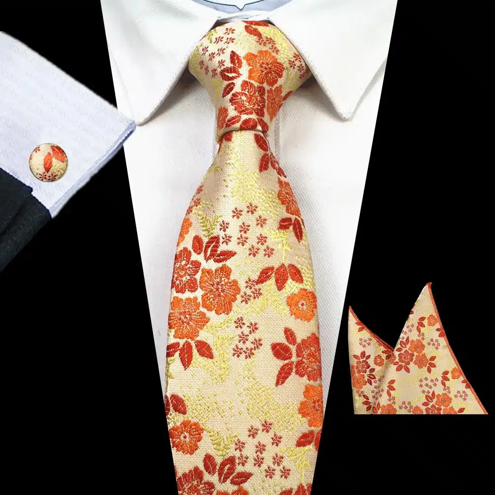 RBOCOTT New Designs Fashion Floral Ties 7cm Mens Tie Silk Jacquard Neck Ties Pocket Square Cufflinks Set For Wedding Party Suit 25