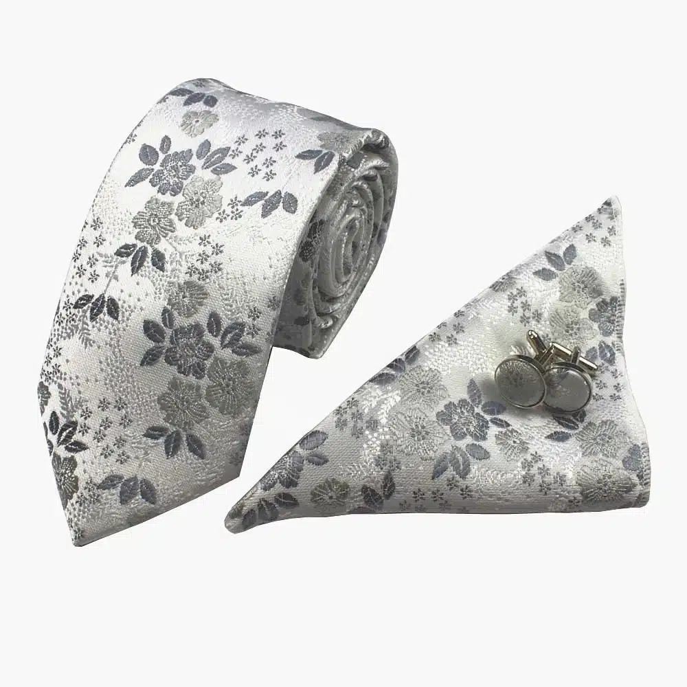 RBOCOTT New Designs Fashion Floral Ties 7cm Mens Tie Silk Jacquard Neck Ties Pocket Square Cufflinks Set For Wedding Party Suit 26