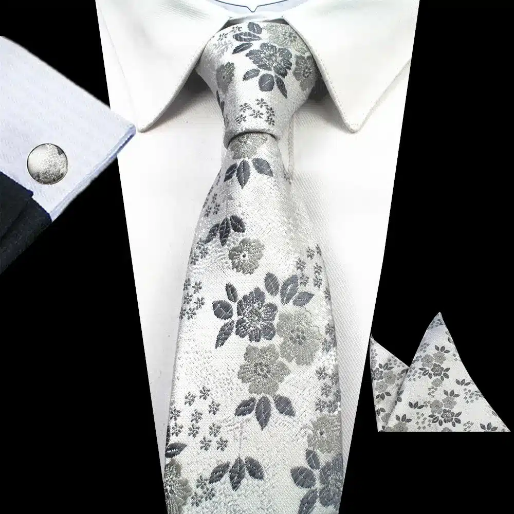 RBOCOTT New Designs Fashion Floral Ties 7cm Mens Tie Silk Jacquard Neck Ties Pocket Square Cufflinks Set For Wedding Party Suit 27