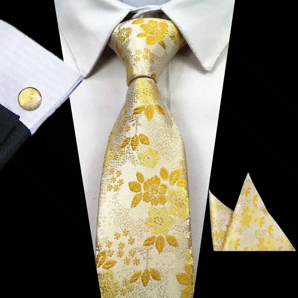 RBOCOTT New Designs Fashion Floral Ties 7cm Mens Tie Silk Jacquard Neck Ties Pocket Square Cufflinks Set For Wedding Party Suit 29