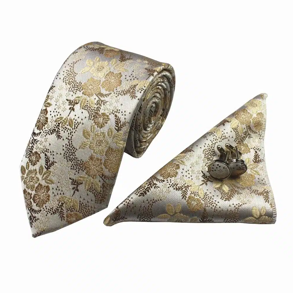 RBOCOTT New Designs Fashion Floral Ties 7cm Mens Tie Silk Jacquard Neck Ties Pocket Square Cufflinks Set For Wedding Party Suit 30