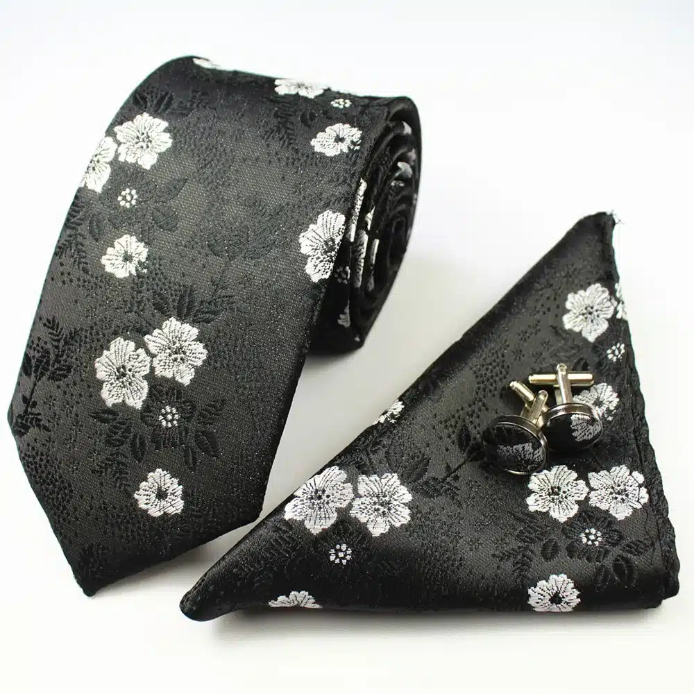 RBOCOTT New Designs Fashion Floral Ties 7cm Mens Tie Silk Jacquard Neck Ties Pocket Square Cufflinks Set For Wedding Party Suit 32