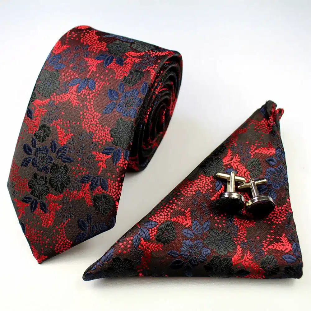 RBOCOTT New Designs Fashion Floral Ties 7cm Mens Tie Silk Jacquard Neck Ties Pocket Square Cufflinks Set For Wedding Party Suit 36
