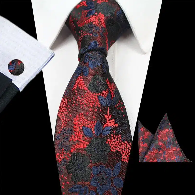 RBOCOTT New Designs Fashion Floral Ties 7cm Mens Tie Silk Jacquard Neck Ties Pocket Square Cufflinks Set For Wedding Party Suit 37