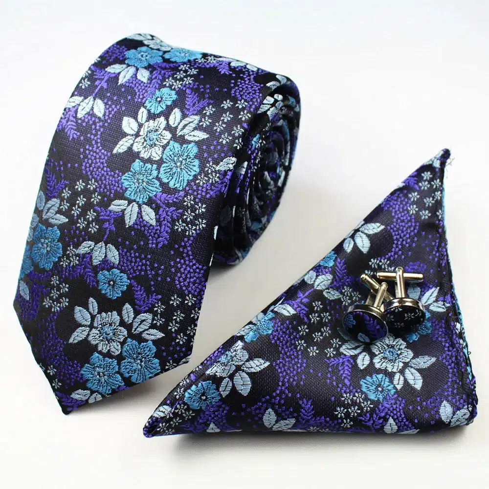 RBOCOTT New Designs Fashion Floral Ties 7cm Mens Tie Silk Jacquard Neck Ties Pocket Square Cufflinks Set For Wedding Party Suit 38
