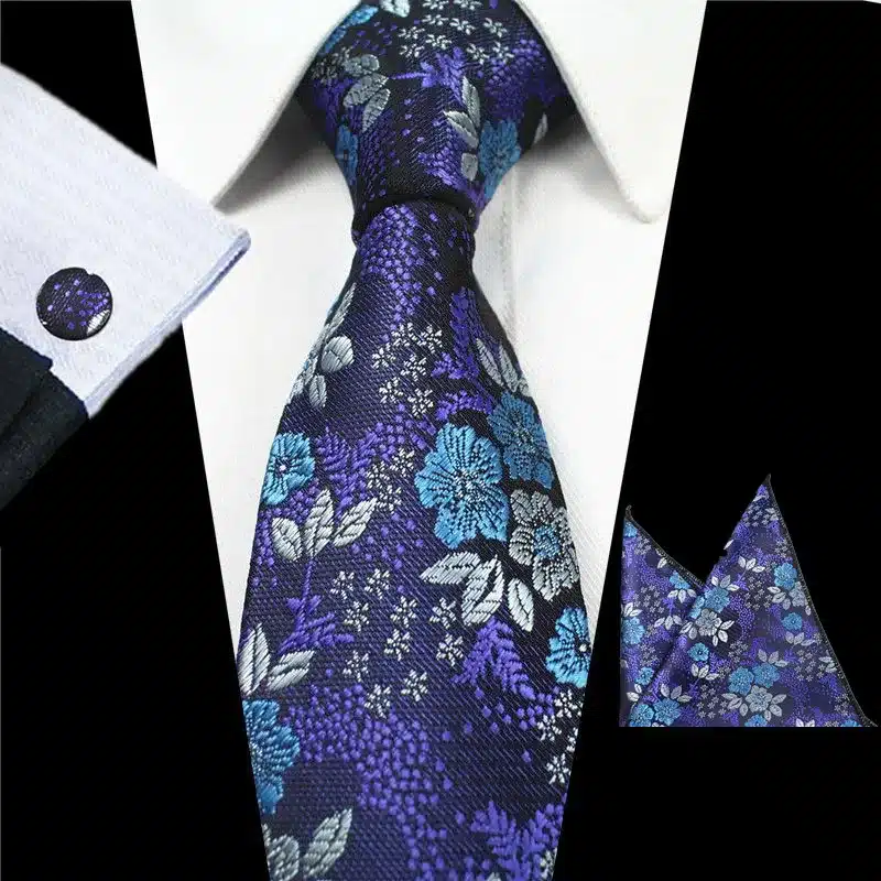 RBOCOTT New Designs Fashion Floral Ties 7cm Mens Tie Silk Jacquard Neck Ties Pocket Square Cufflinks Set For Wedding Party Suit 39