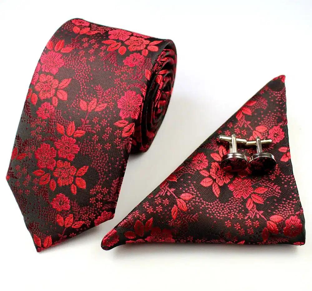RBOCOTT New Designs Fashion Floral Ties 7cm Mens Tie Silk Jacquard Neck Ties Pocket Square Cufflinks Set For Wedding Party Suit 40