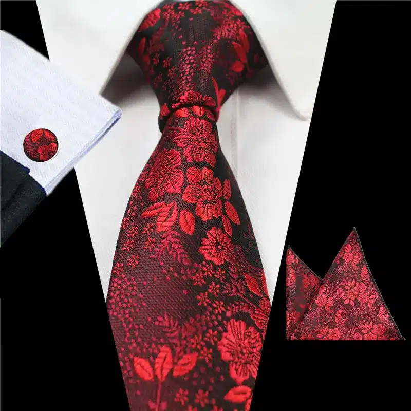 RBOCOTT New Designs Fashion Floral Ties 7cm Mens Tie Silk Jacquard Neck Ties Pocket Square Cufflinks Set For Wedding Party Suit 41