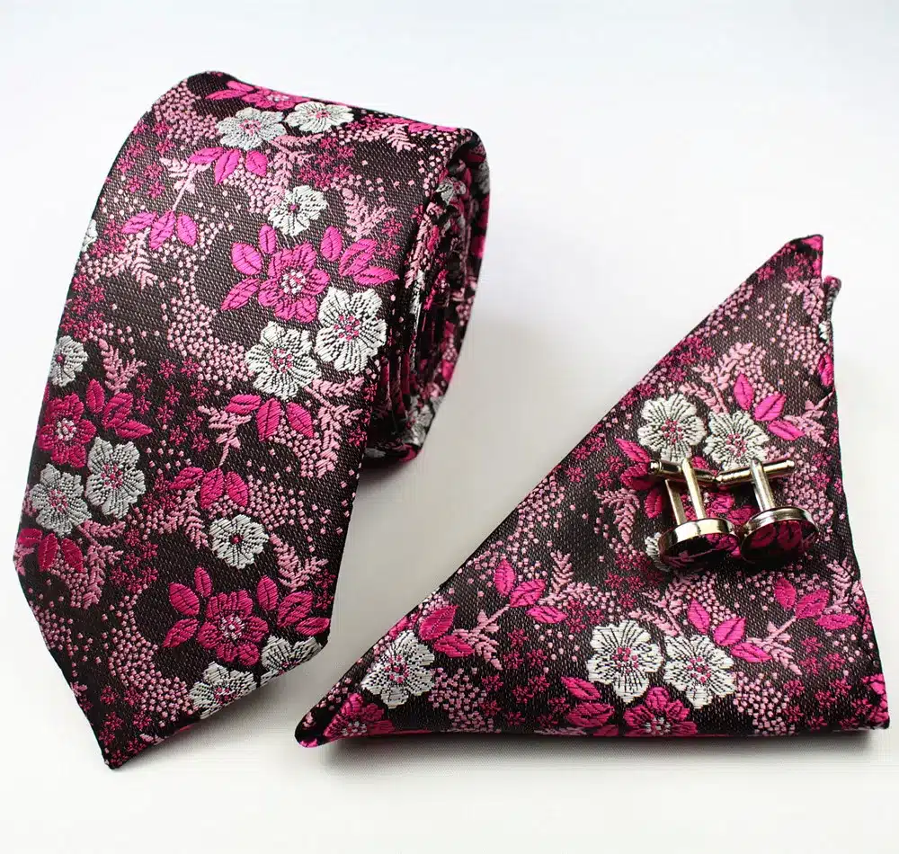 RBOCOTT New Designs Fashion Floral Ties 7cm Mens Tie Silk Jacquard Neck Ties Pocket Square Cufflinks Set For Wedding Party Suit 42
