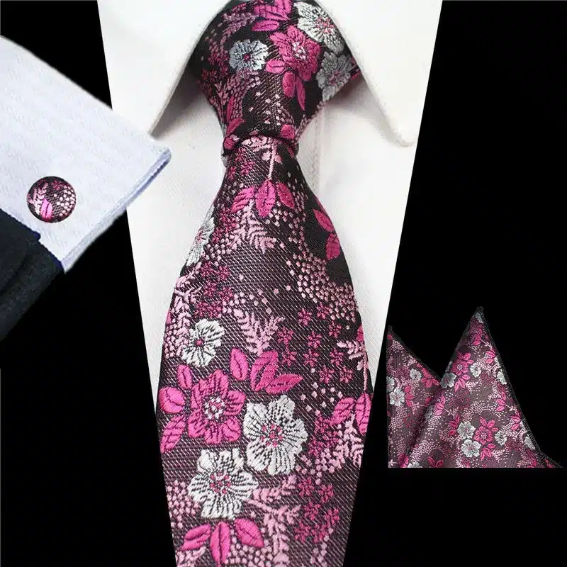 RBOCOTT New Designs Fashion Floral Ties 7cm Mens Tie Silk Jacquard Neck Ties Pocket Square Cufflinks Set For Wedding Party Suit 43
