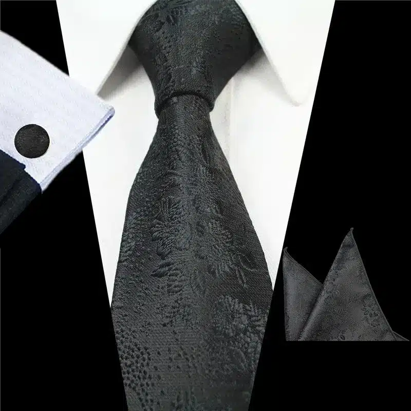RBOCOTT New Designs Fashion Floral Ties 7cm Mens Tie Silk Jacquard Neck Ties Pocket Square Cufflinks Set For Wedding Party Suit 45