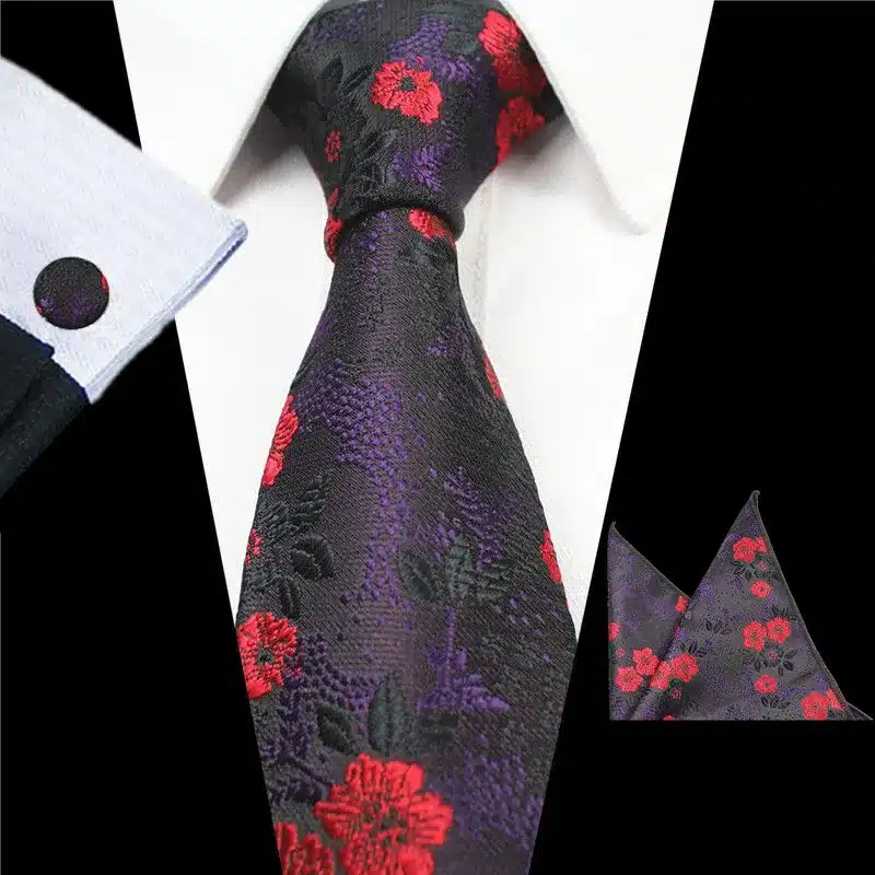 RBOCOTT New Designs Fashion Floral Ties 7cm Mens Tie Silk Jacquard Neck Ties Pocket Square Cufflinks Set For Wedding Party Suit 47