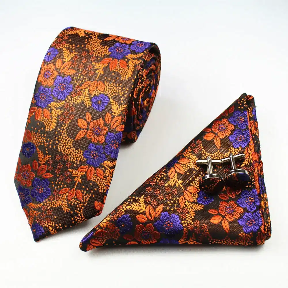 RBOCOTT New Designs Fashion Floral Ties 7cm Mens Tie Silk Jacquard Neck Ties Pocket Square Cufflinks Set For Wedding Party Suit 48