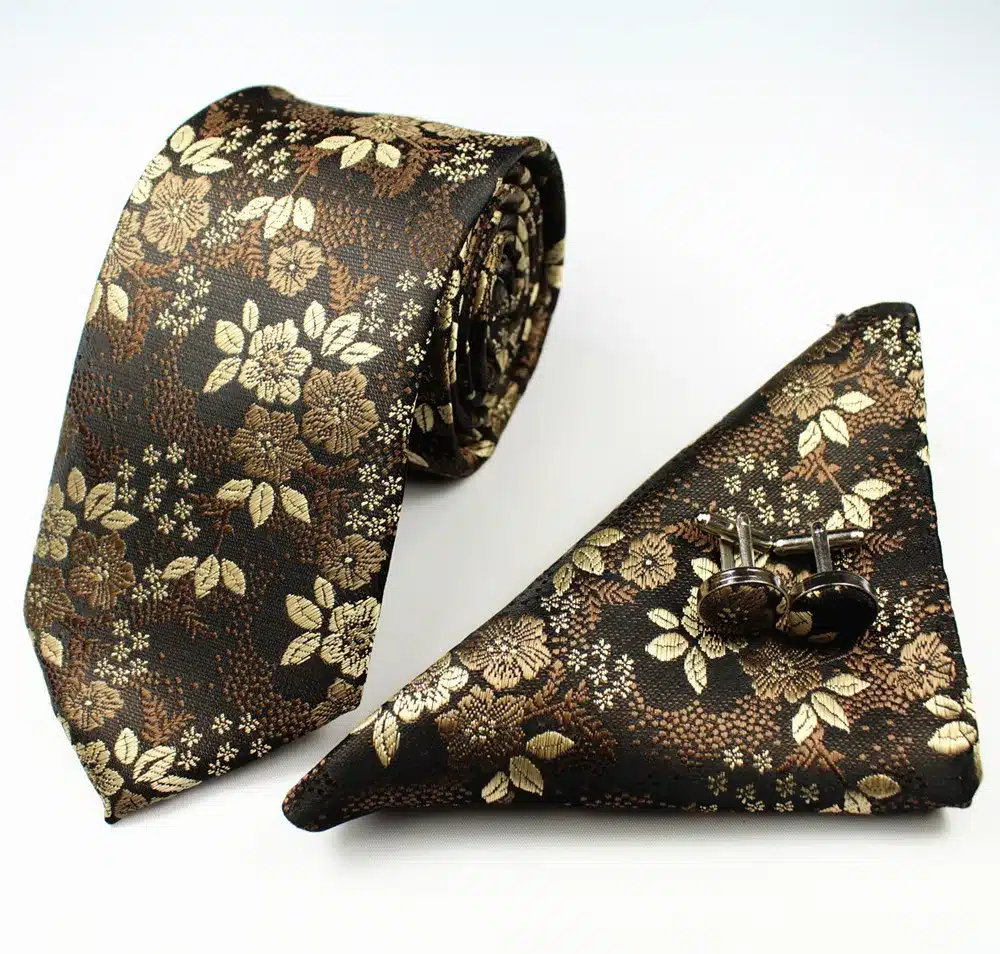 RBOCOTT New Designs Fashion Floral Ties 7cm Mens Tie Silk Jacquard Neck Ties Pocket Square Cufflinks Set For Wedding Party Suit 50