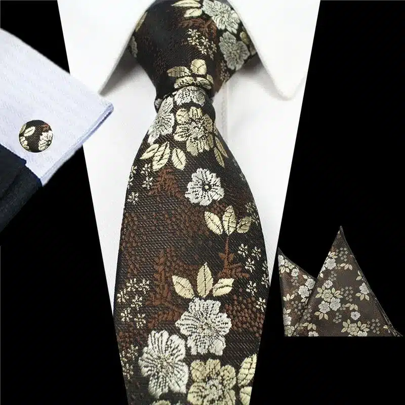 RBOCOTT New Designs Fashion Floral Ties 7cm Mens Tie Silk Jacquard Neck Ties Pocket Square Cufflinks Set For Wedding Party Suit 51