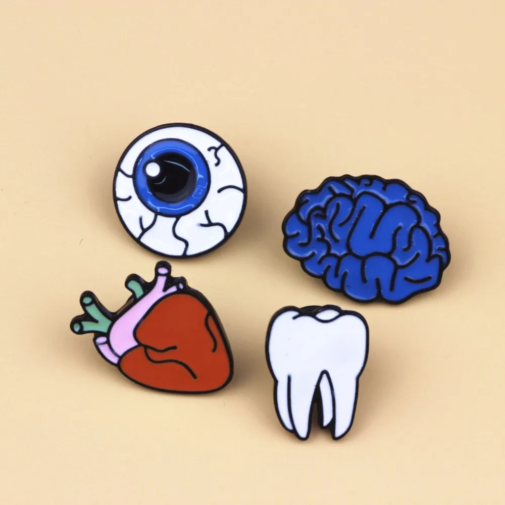 Timlee X015 Cartoon Cute Brain Heart Eye Tooth Metal Brooch Pins Button Pins Girl Gift Wholesale 10